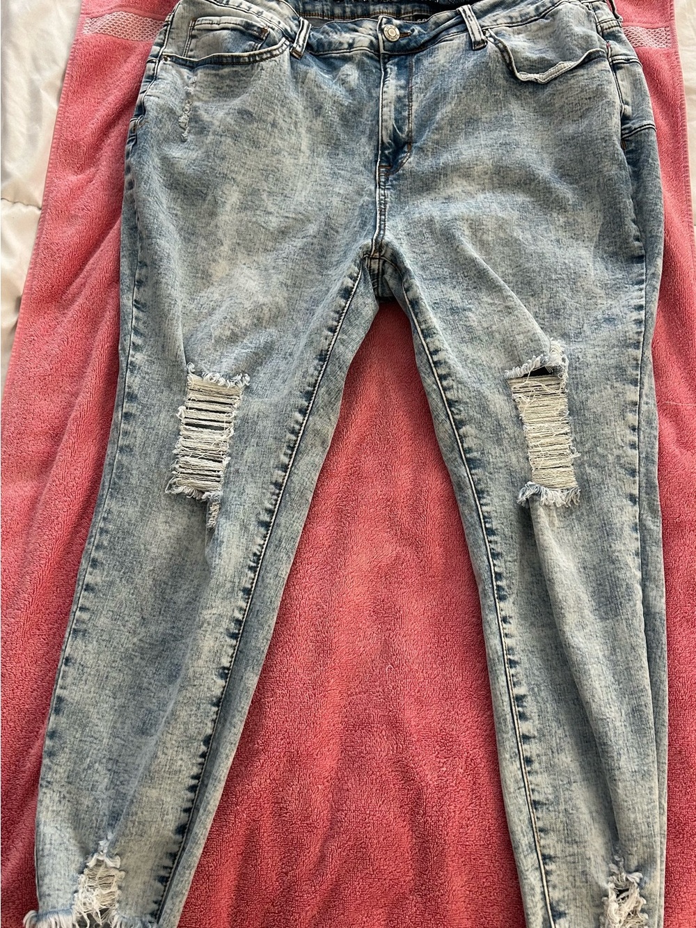 Light Blue Ripped Skinny Jeans - Casual Stretch Denim
